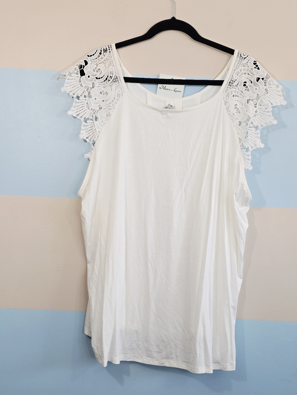 Meera Lane Plus Size White Crochet Sleeve Scoop Neck Tank Top - Picture 5 of 8